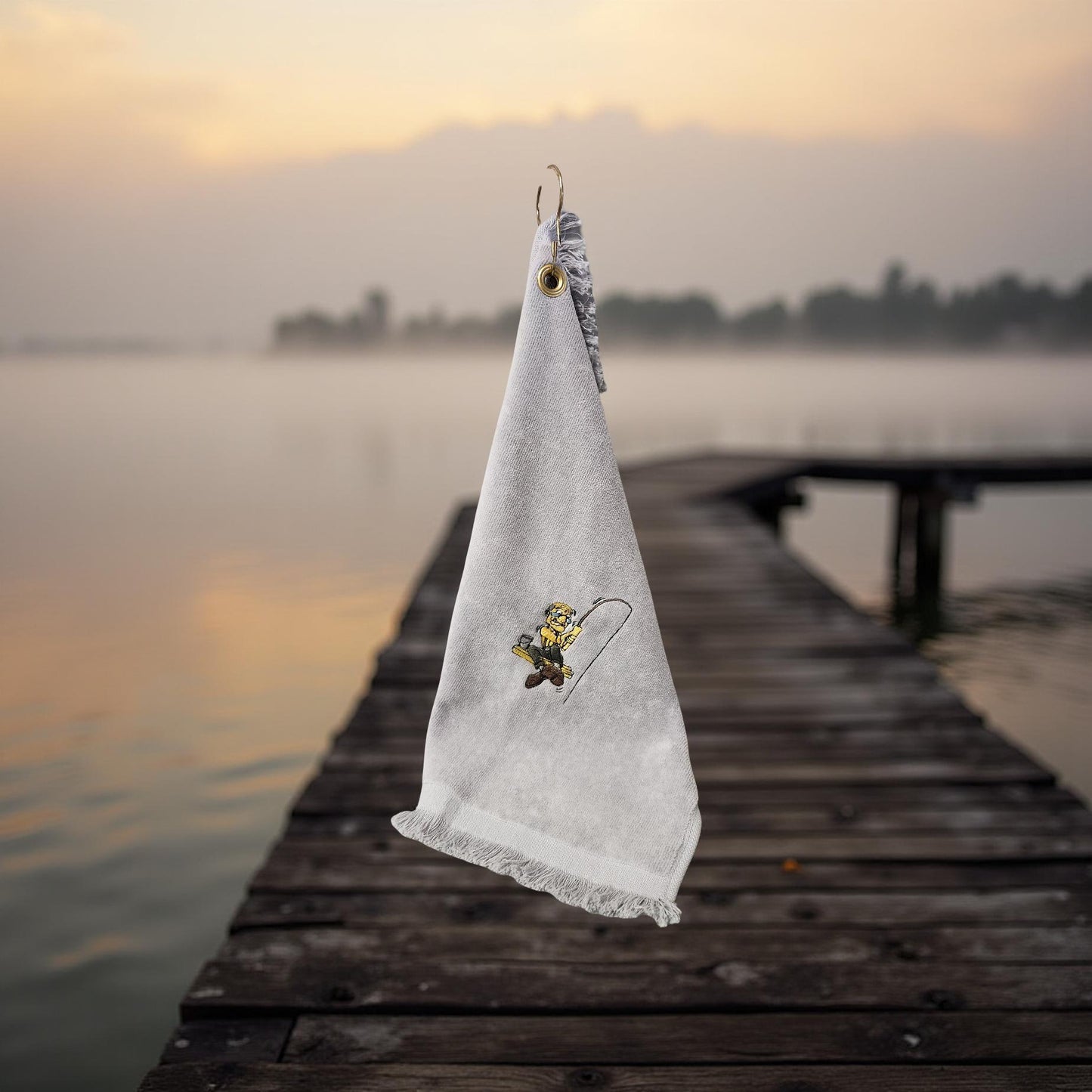Hand-Crafted Embroidered Fishing Hand Towels with Clamp