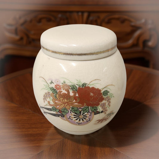 Petite Vintage Japanese Ginger Jar Planter – Hand-Painted Floral Elegance