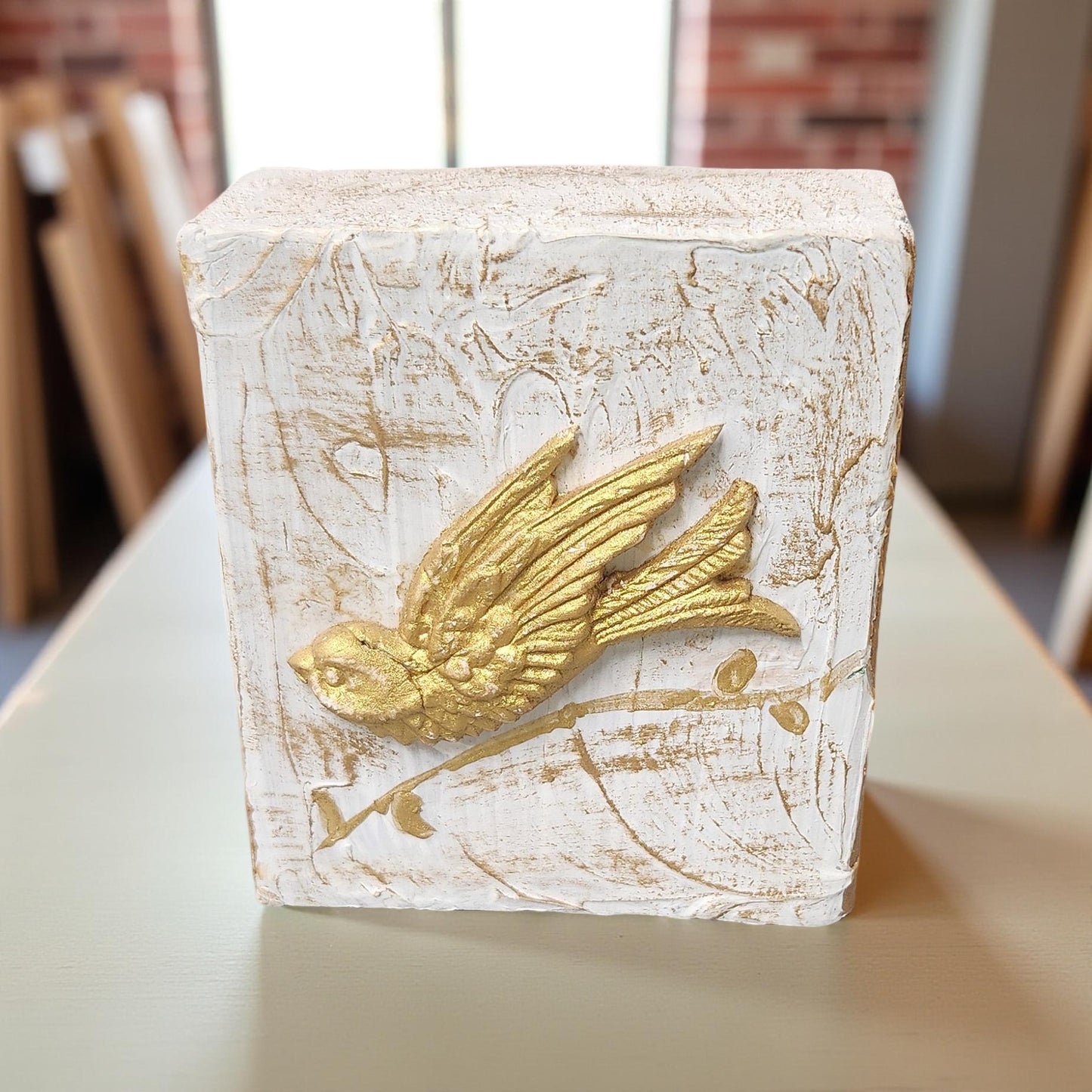 Hand-Painted Gold Bird Artwork