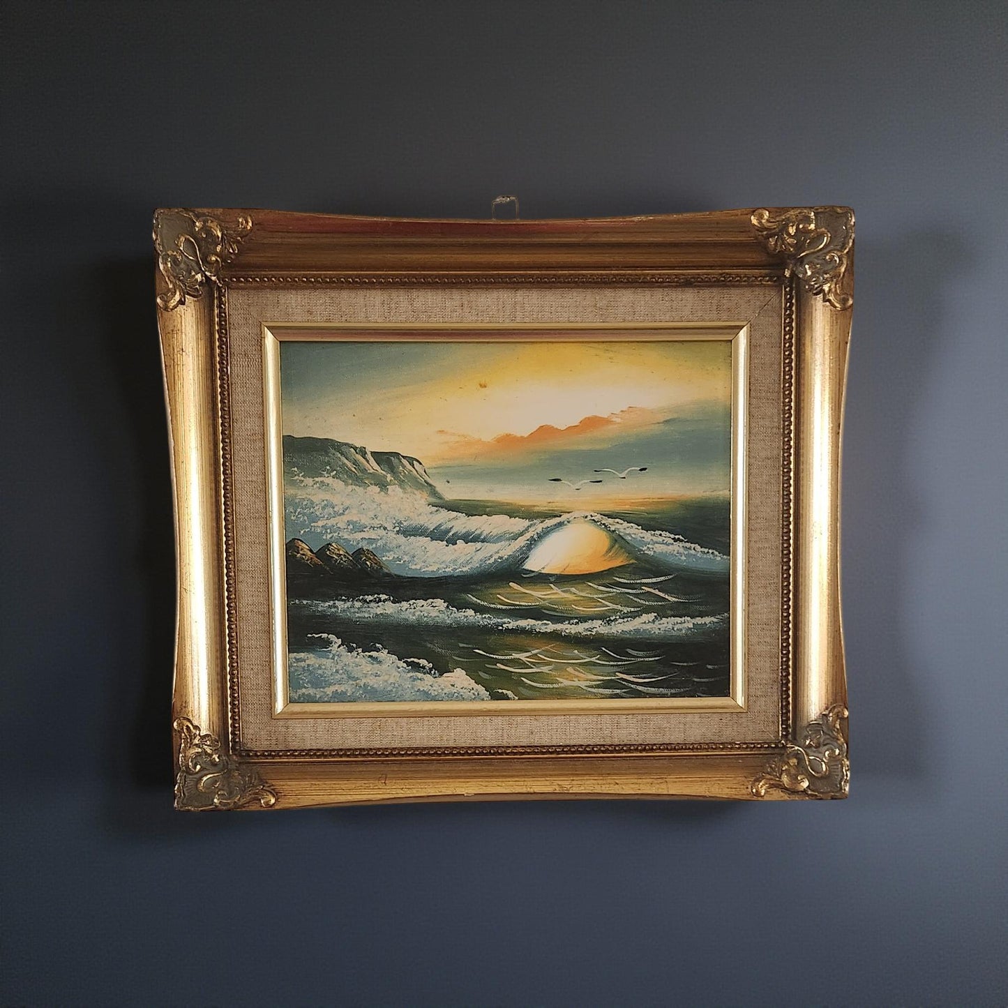 Colorful Masterpiece: Beautiful Framed Seascape Oil Painting