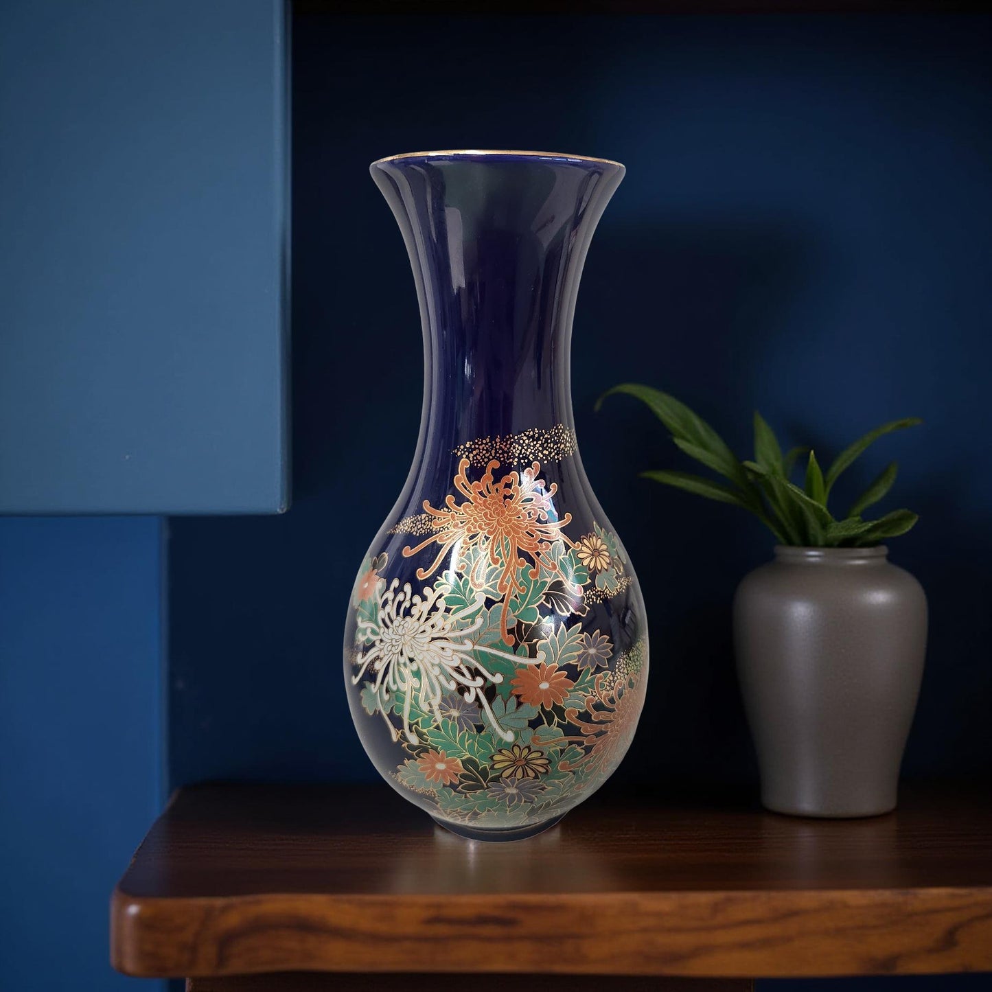 10.5" Cobalt Blue Porcelain Oriental Vase