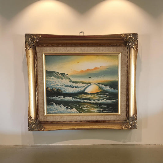 Colorful Masterpiece: Beautiful Framed Seascape Oil Painting