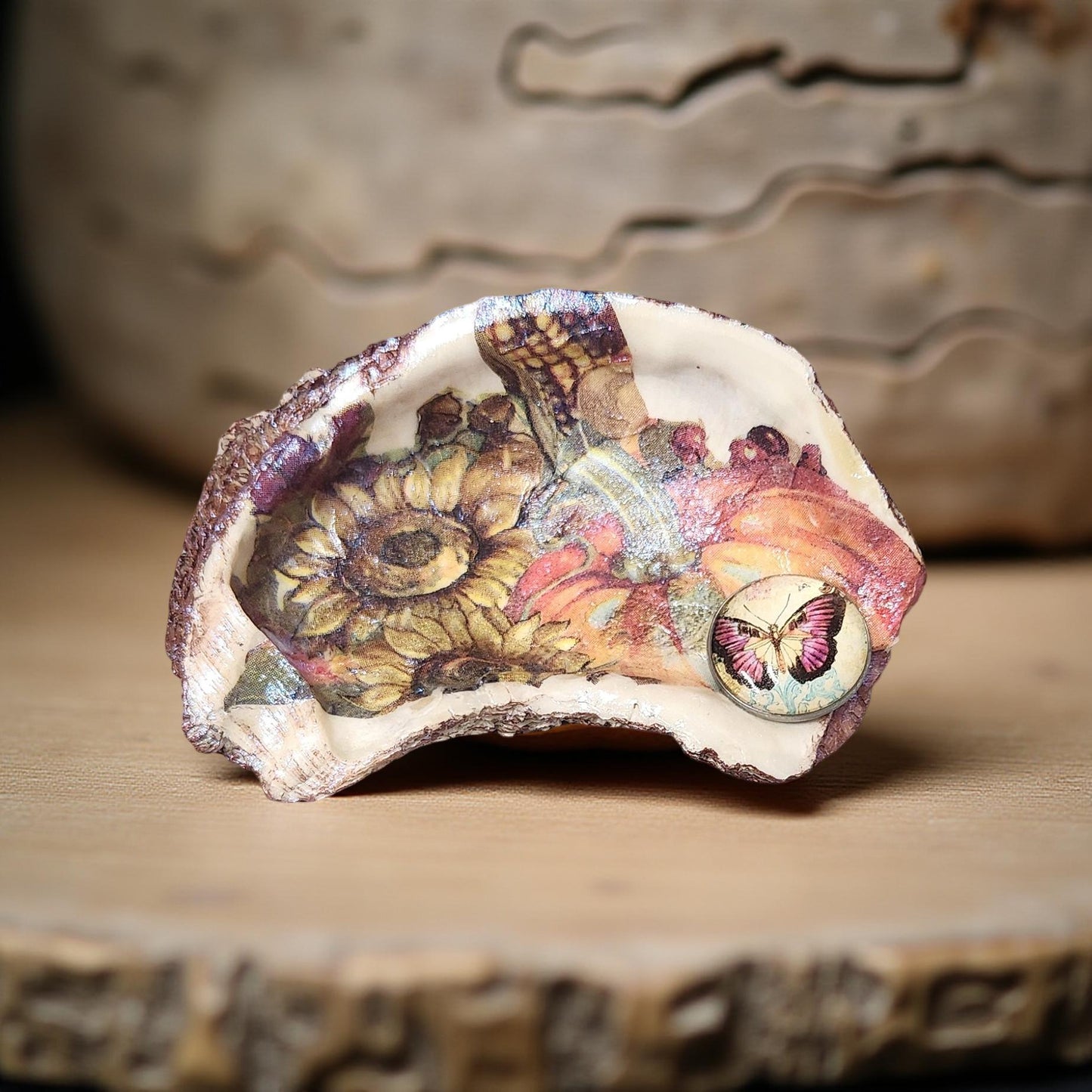 Floral Decorated Oyster Shells - Hand-Crafted