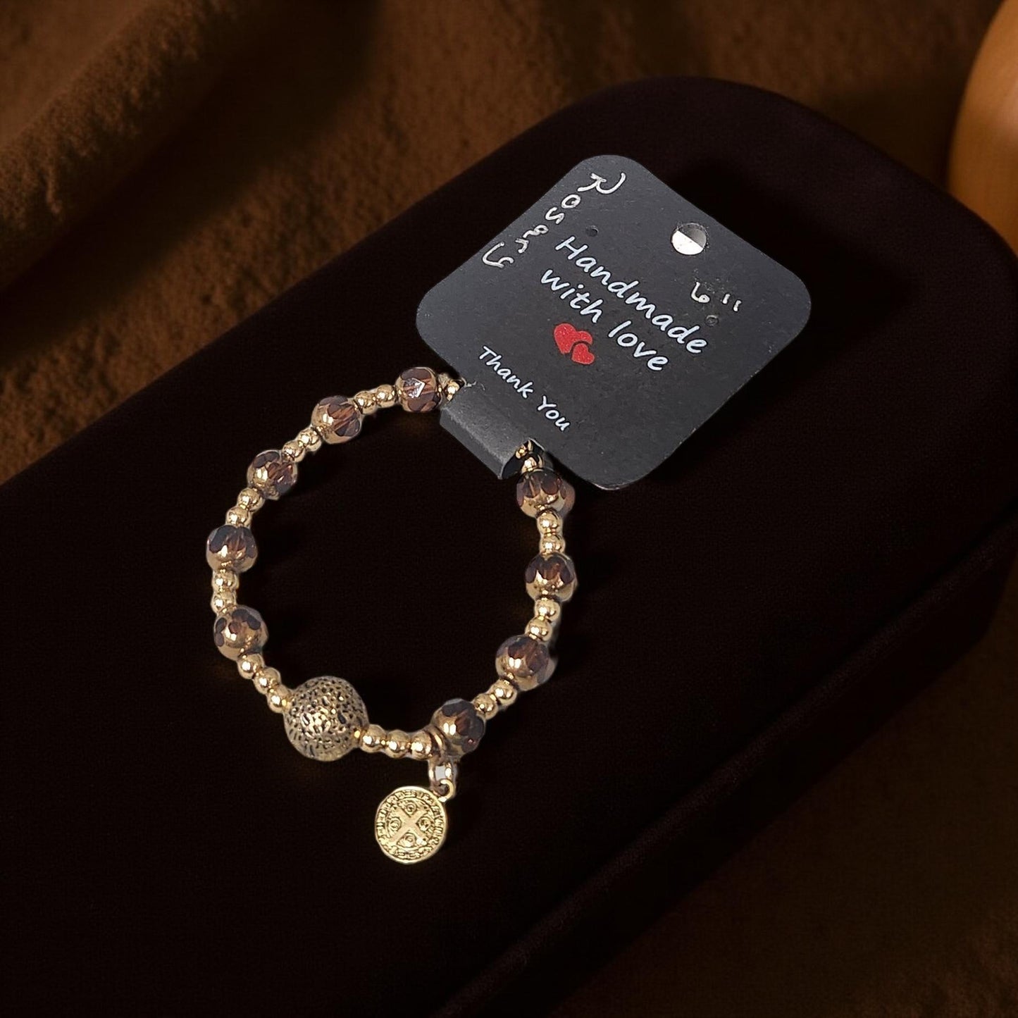 Unique Handcrafted Rosary Bracelet with Exquisite Religious Charm