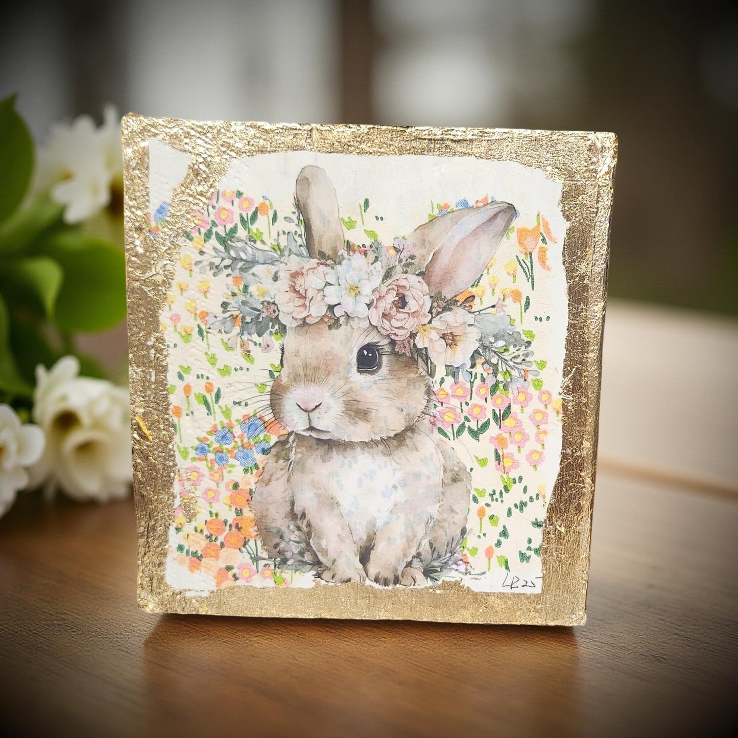 Easter Floral Wood Block - Hand-crafted Original Design