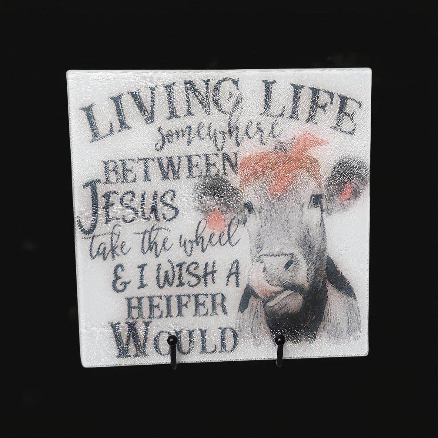 8″ Square Decorative Glass Cutting Board – Fun Images & Quotes