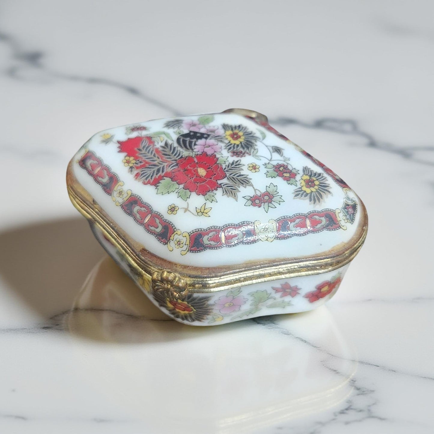 Vintage Multicolor Limoges Style Hand‑Painted Oriental Trinket Box