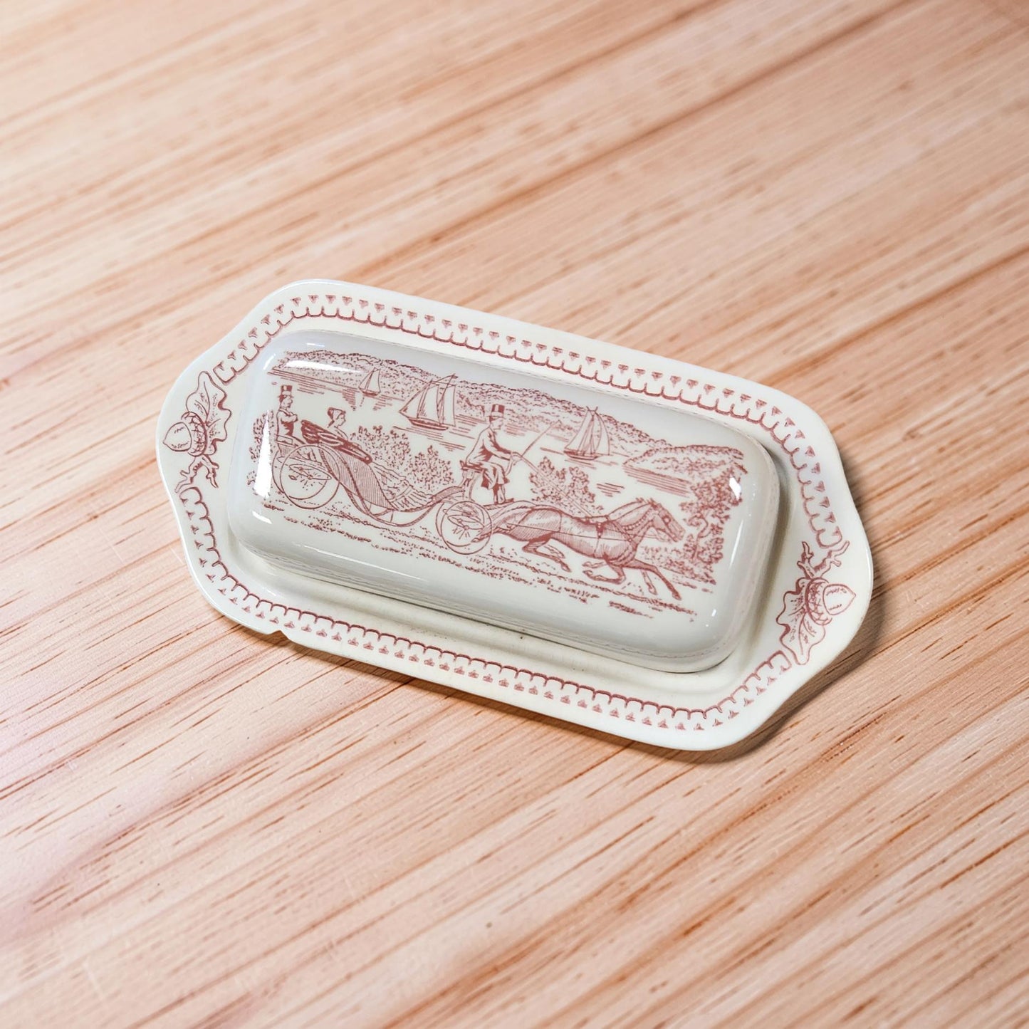 Vintage Royal Ironstone "Memory Lane" Red Butter Dish
