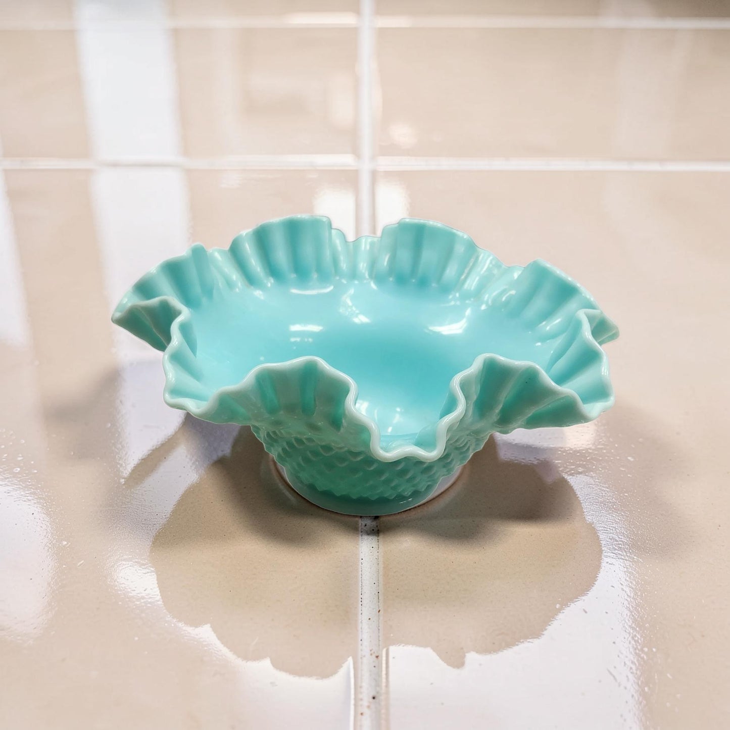 Vintage Rare Fenton Hobnail Bowl - 1950's Blue Milk Glass