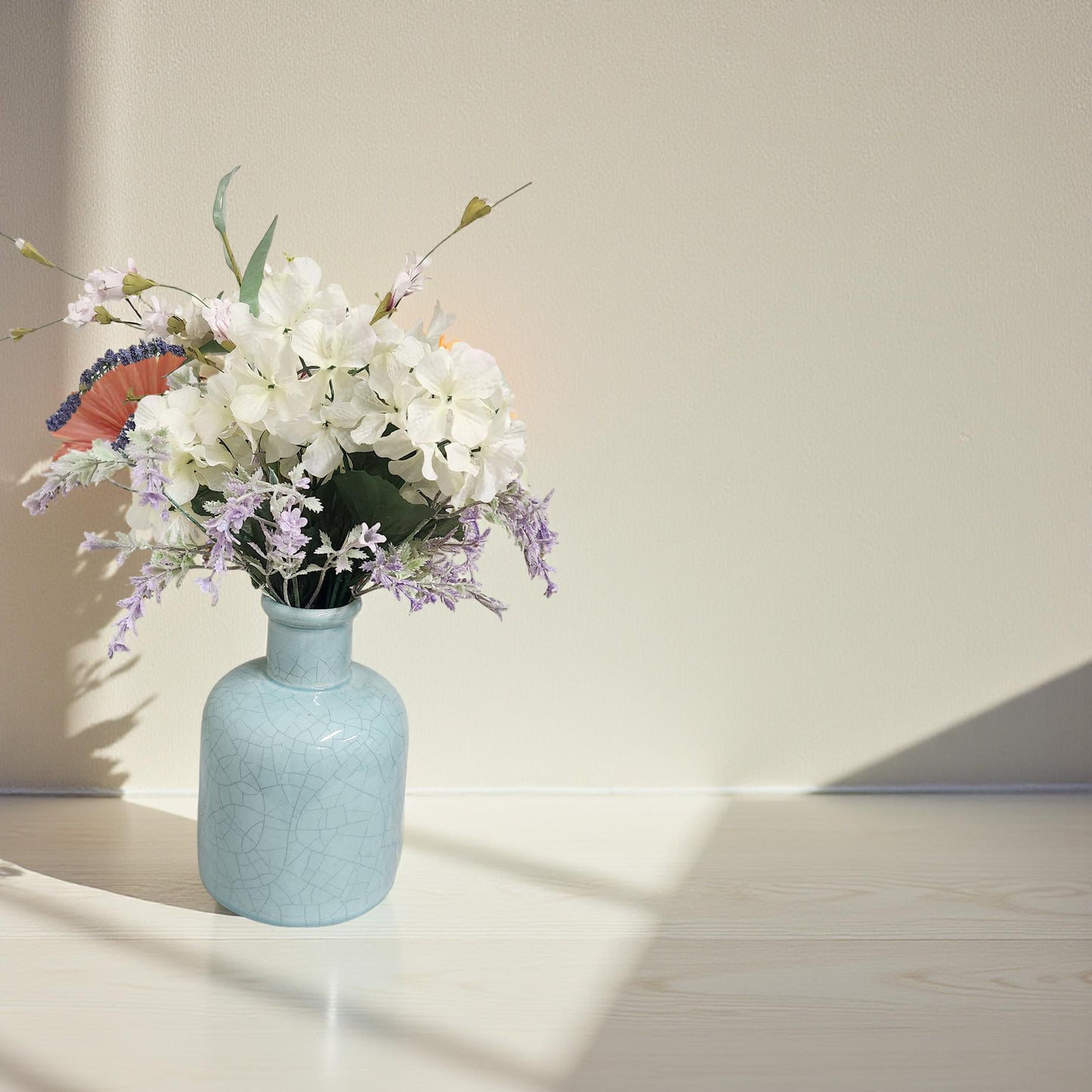 Hydrangea and Lilac Floral Wall Art on Blue Vase