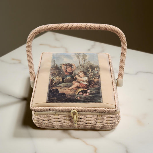 🧺✨ Vintage Style Wooden Sewing Box – A Whimsical Touch of Nostalgia 🍇👧