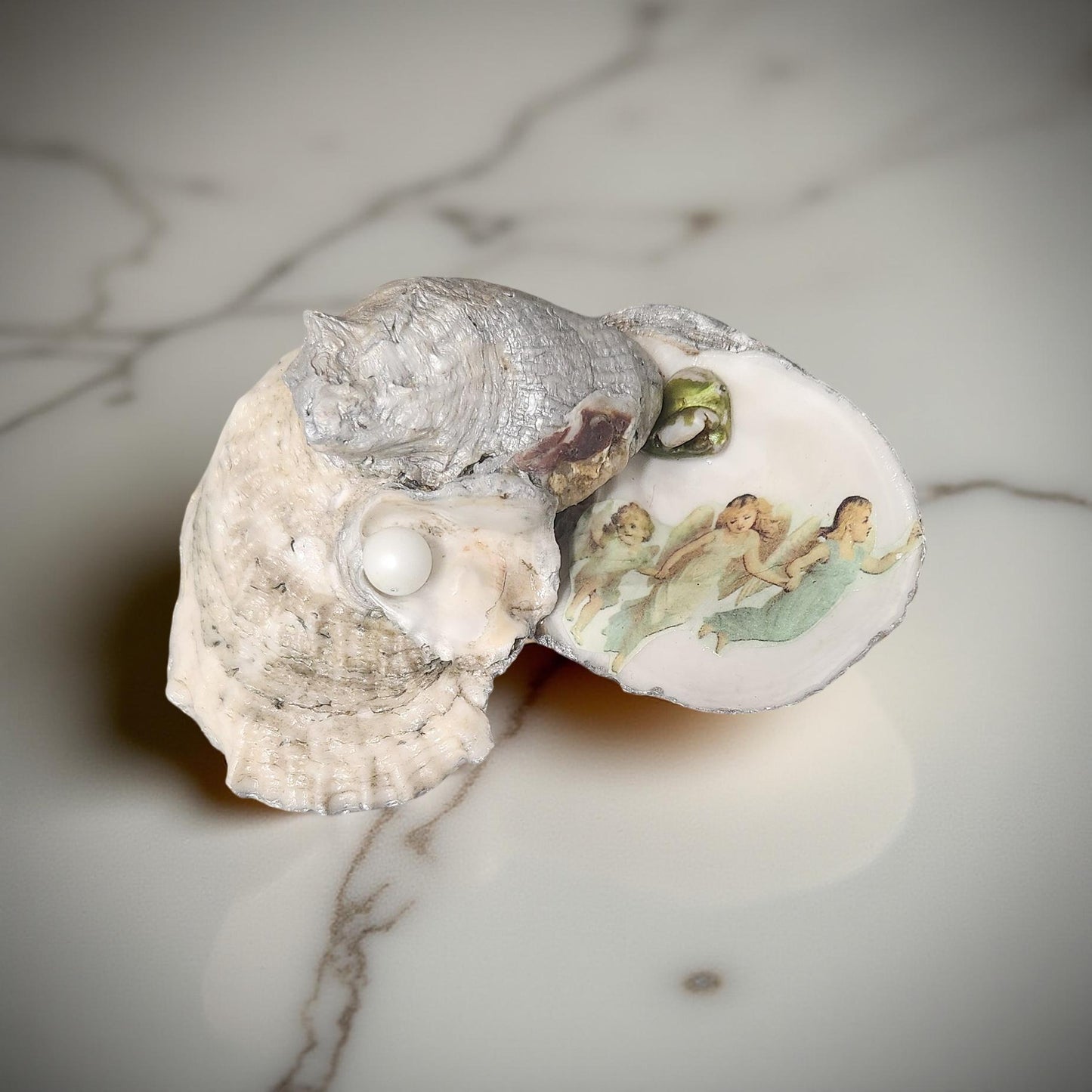 Religious Oyster Shell Decorative Art - Hand-crafted
