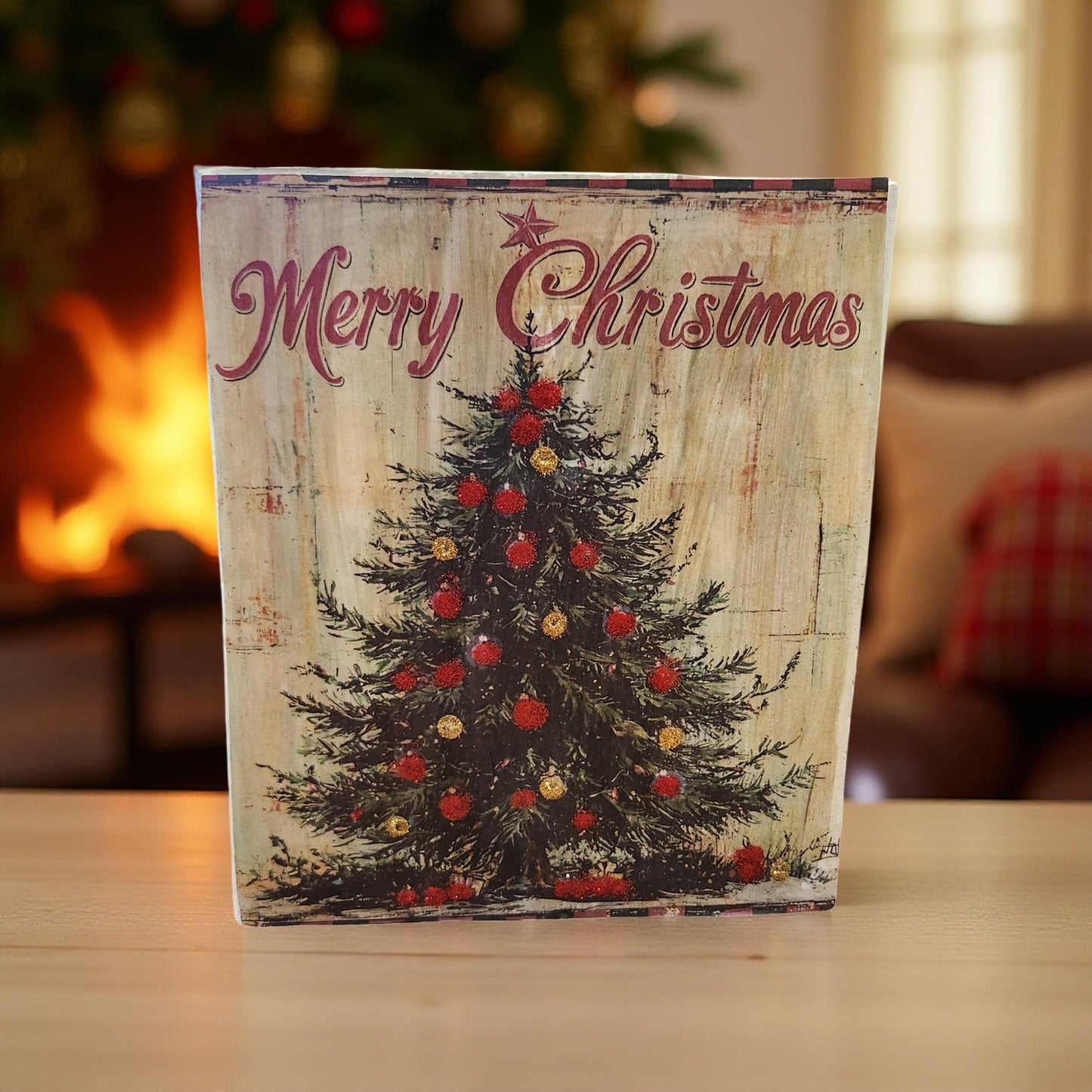 🎄 Vintage Decoupage Christmas Tree – Rustic Charm