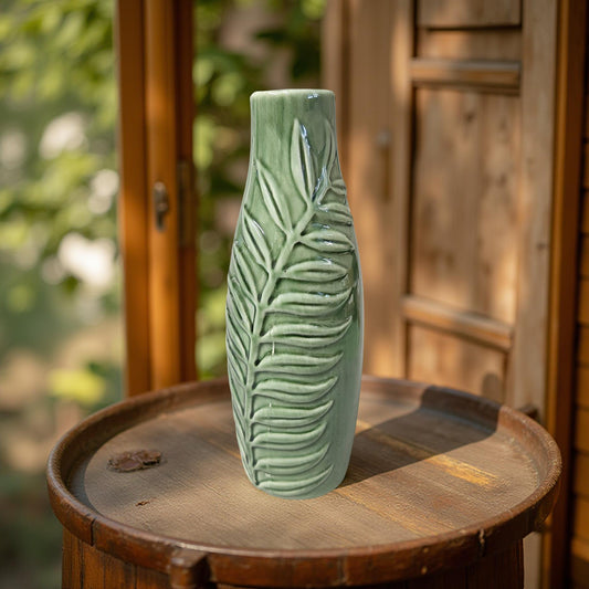 Unique Green Pottery Vase - Speckled Handcrafted Design