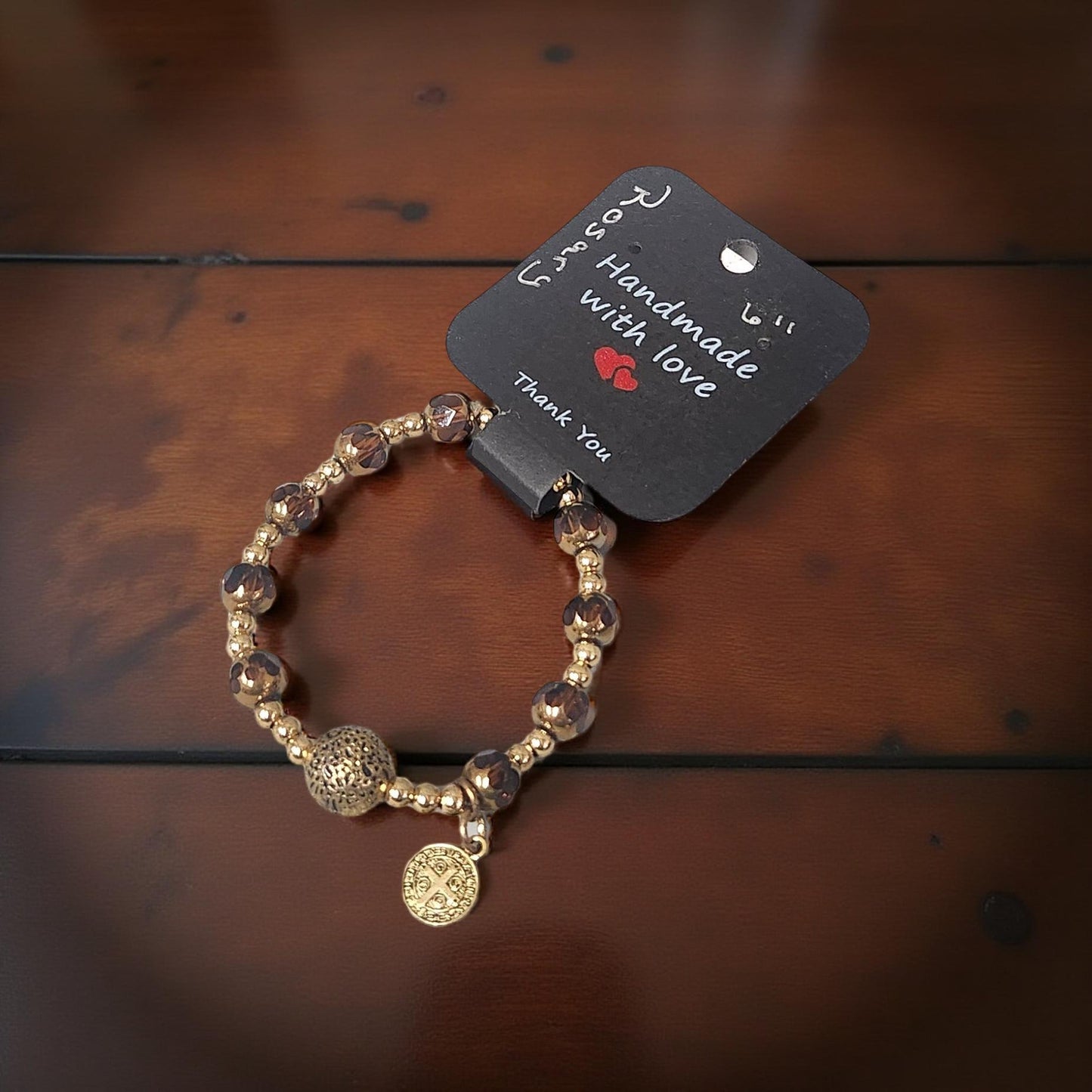 Unique Handcrafted Rosary Bracelet with Exquisite Religious Charm