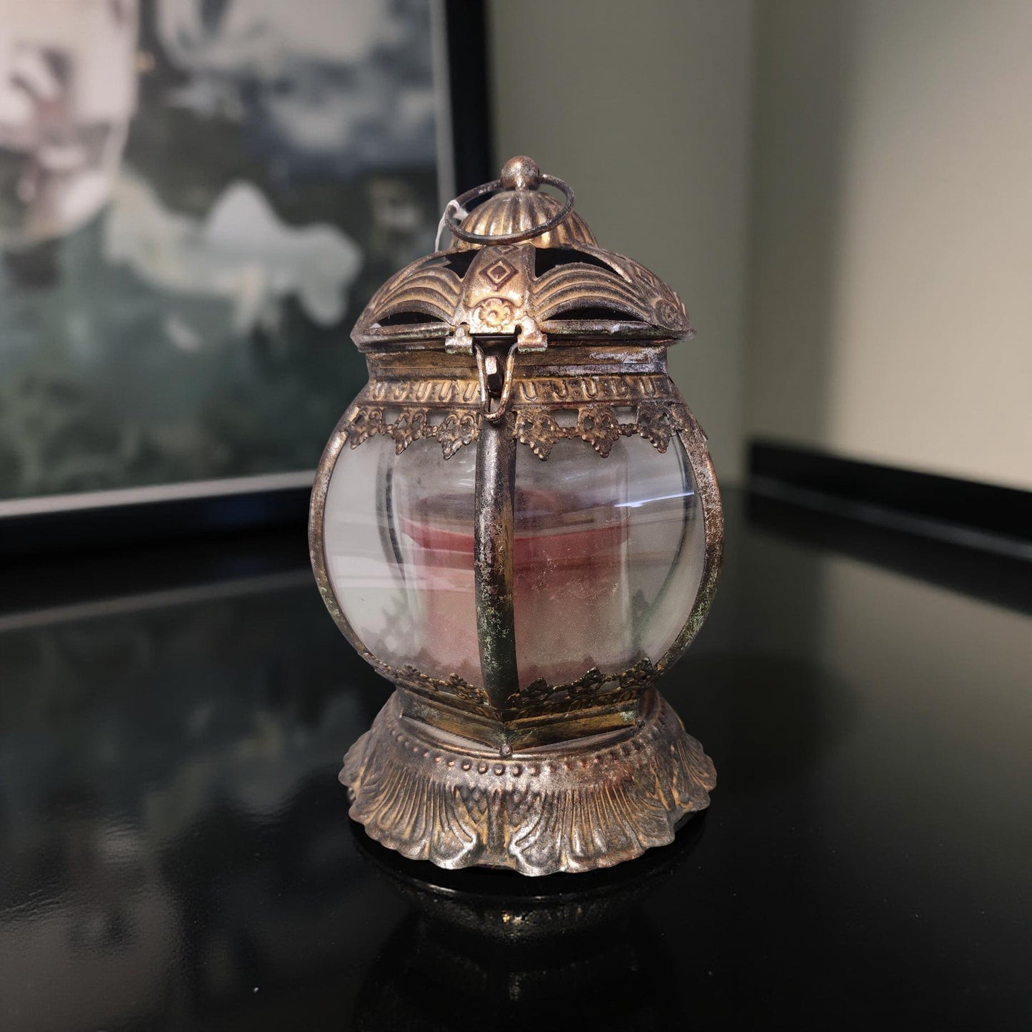 Red Candle Lantern - Distressed Rustic Home Decor Piece