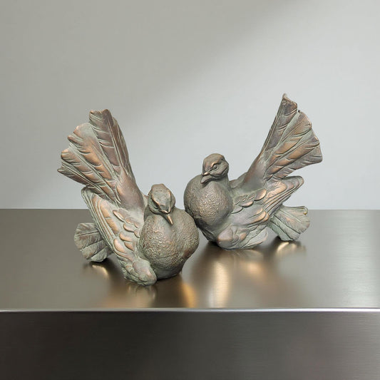 Rustic Bronze Turtle Dove Sculptures, Set of 2