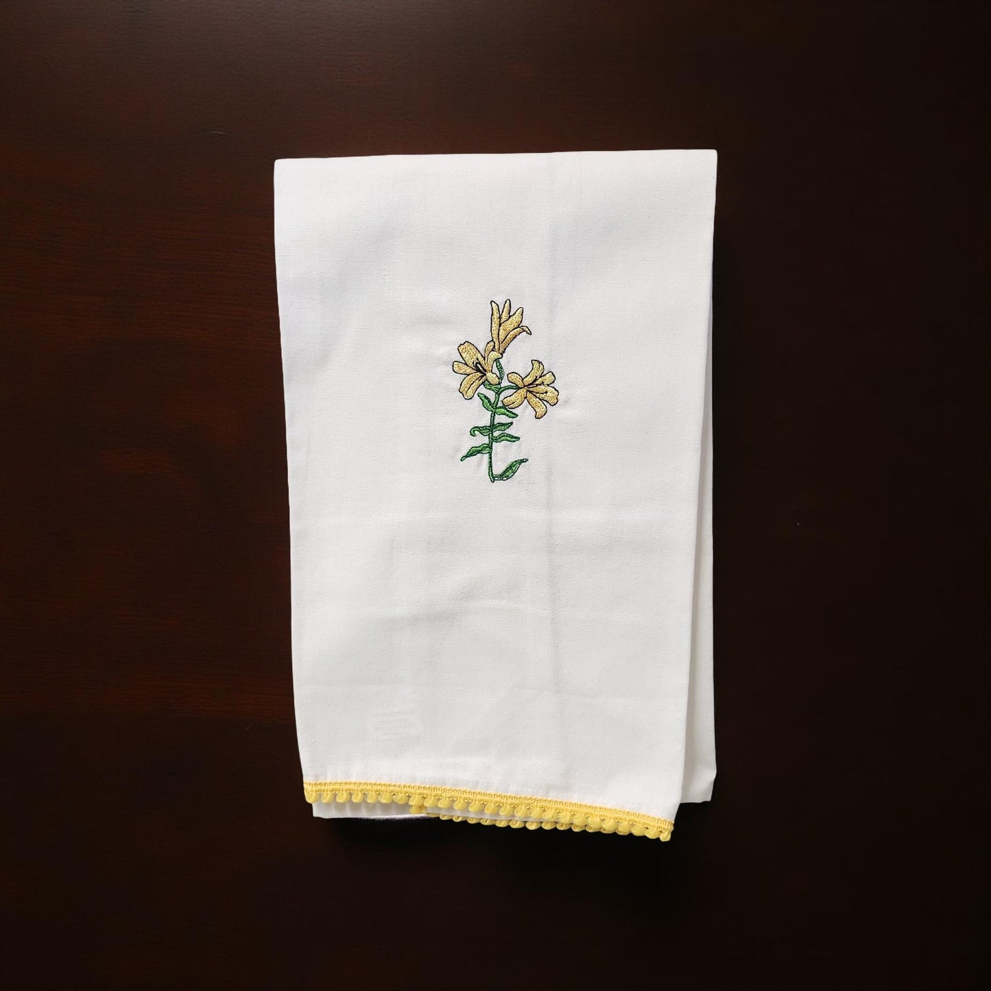 Hand-Crafted Embroidered Day Lily and Floral Theme Hand Towels