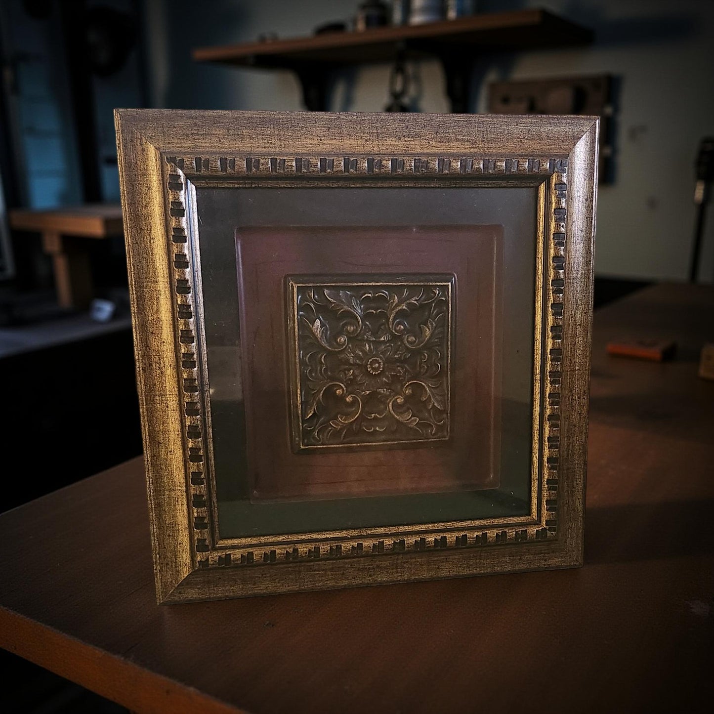 Shadow Box Medallion Wall Art - Black and Maroon