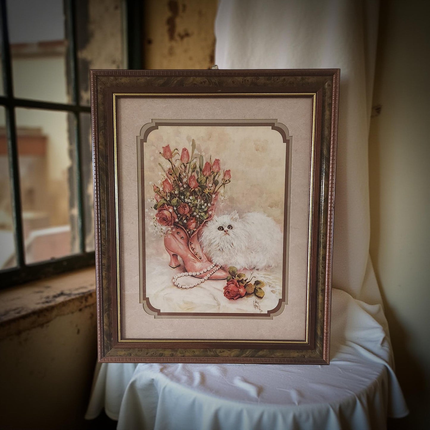 Artistic Elegance: Beautiful White Cat with Victorian Boot Print by Julia Crainer