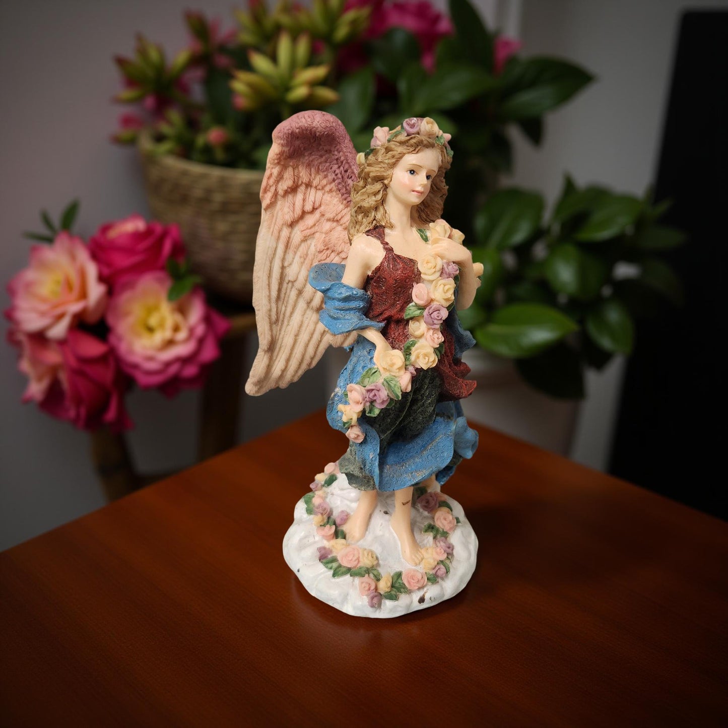 8″ Resin Angel Figurine with Pink & Cream Wings