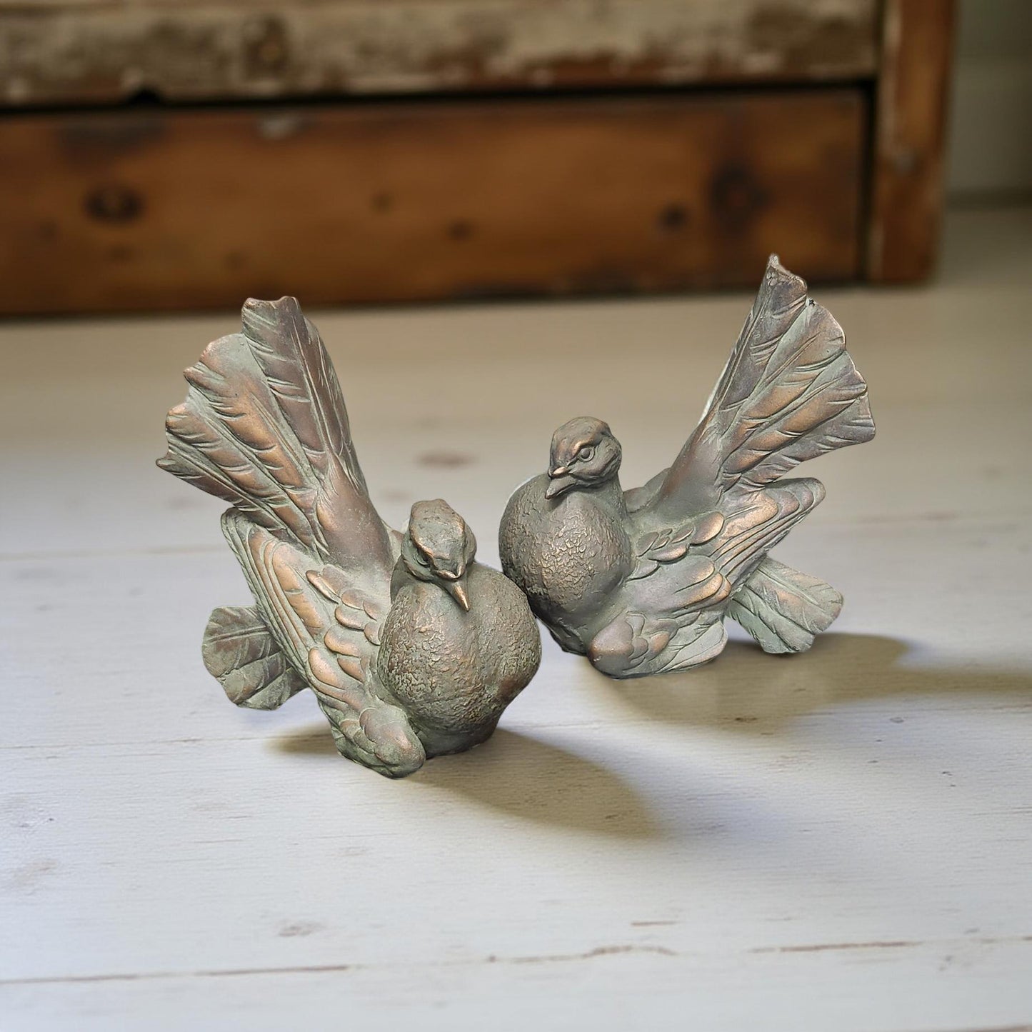 Rustic Bronze Turtle Dove Sculptures, Set of 2