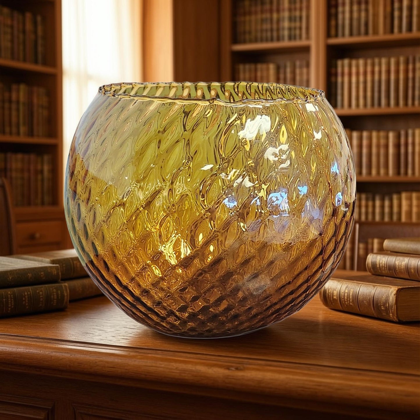 Vintage Amber Empoli Italian Mid-Century Optic Glass Ball Vase