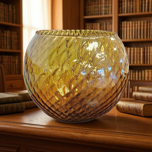 Vintage Amber Empoli Italian Mid-Century Optic Glass Ball Vase