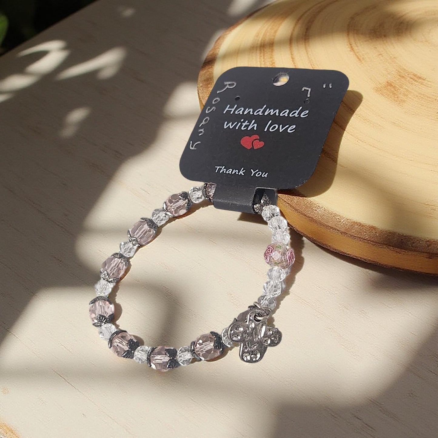 Unique Handcrafted Rosary Bracelet with Exquisite Religious Charm