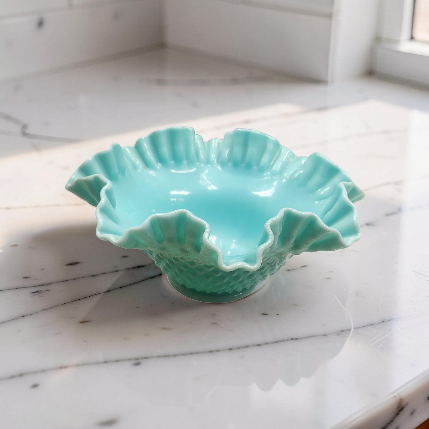 Vintage Rare Fenton Hobnail Bowl - 1950's Blue Milk Glass