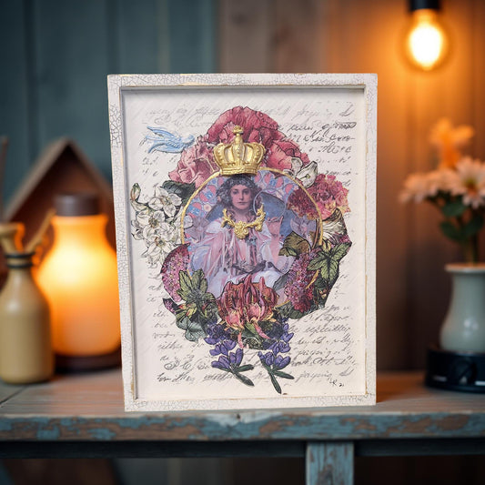 Handmade Mary in Flowers Decoupage Art by Linda Richard