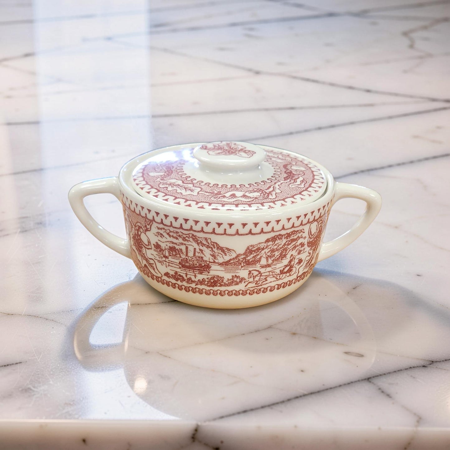 Vintage Royal Ironstone "Memory Lane" Red Sugar & Creamer