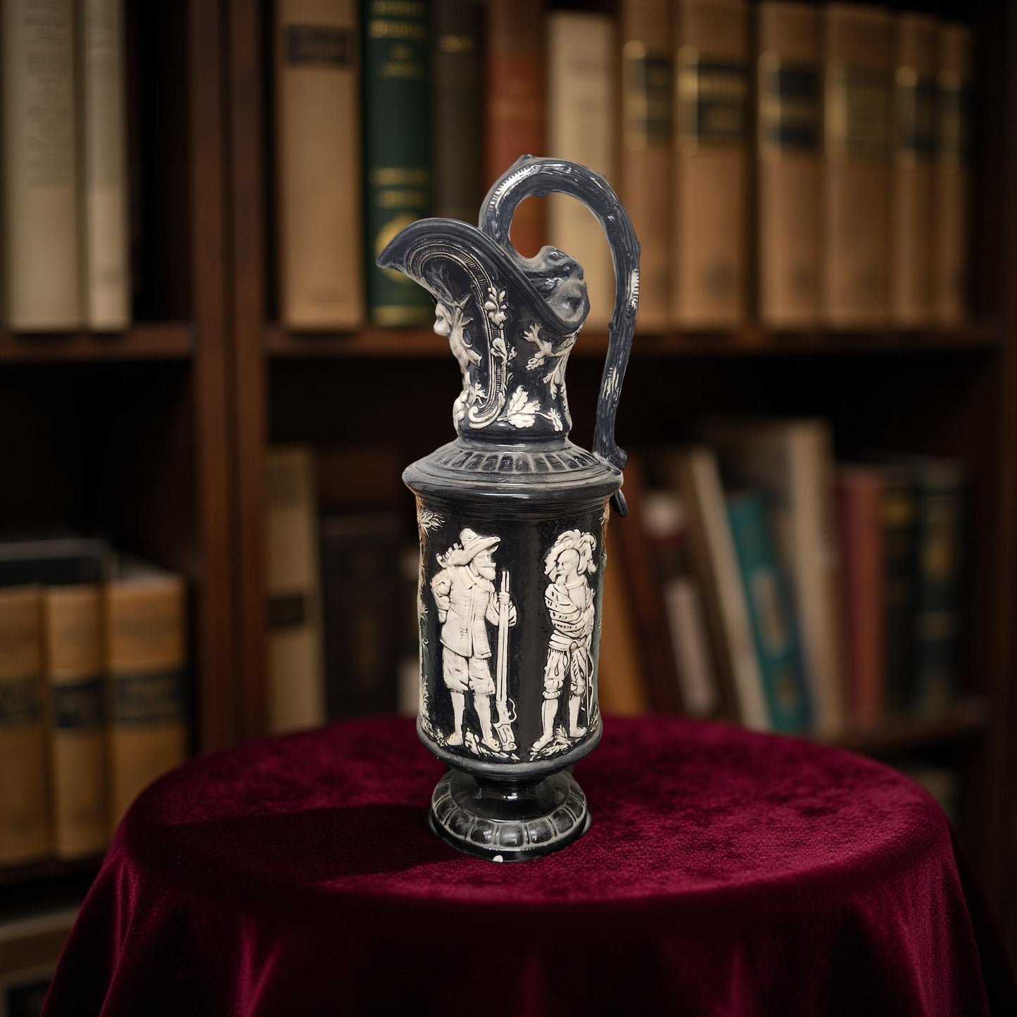 Black and White Antique Pitcher with Soldiers