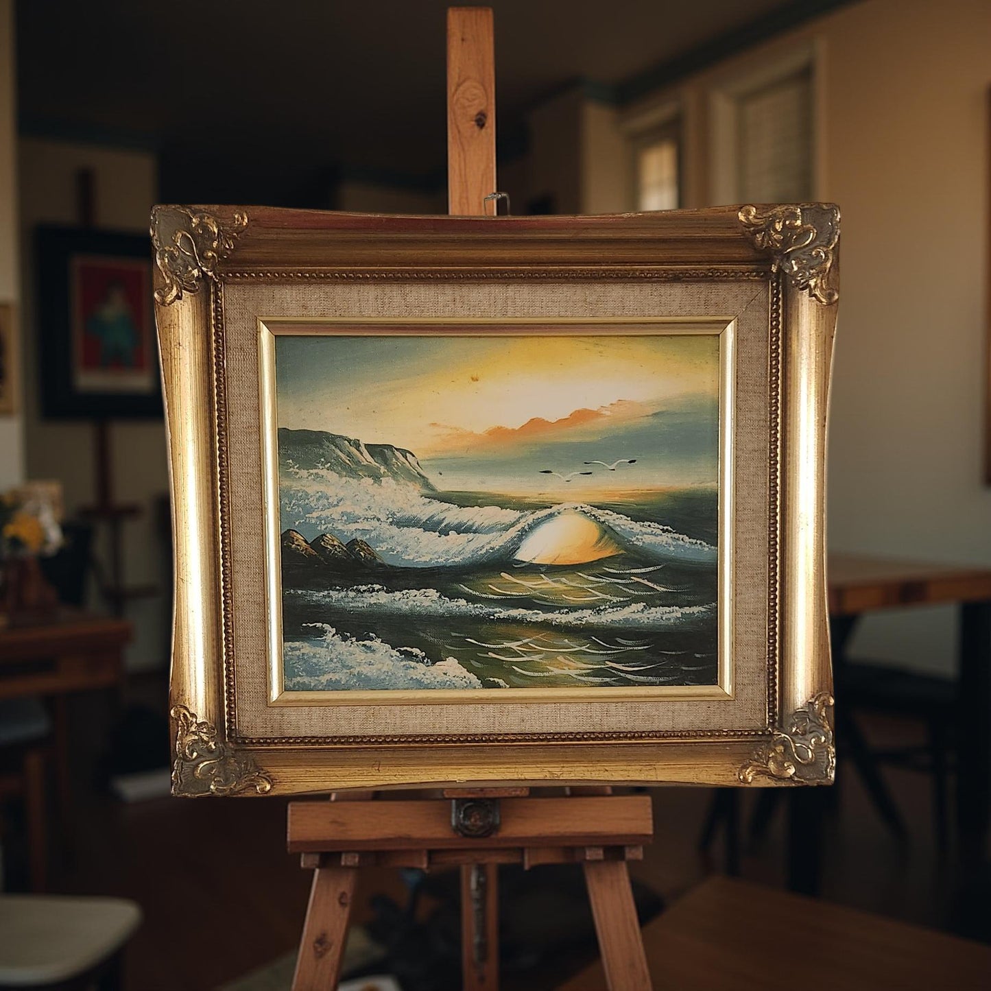 Colorful Masterpiece: Beautiful Framed Seascape Oil Painting