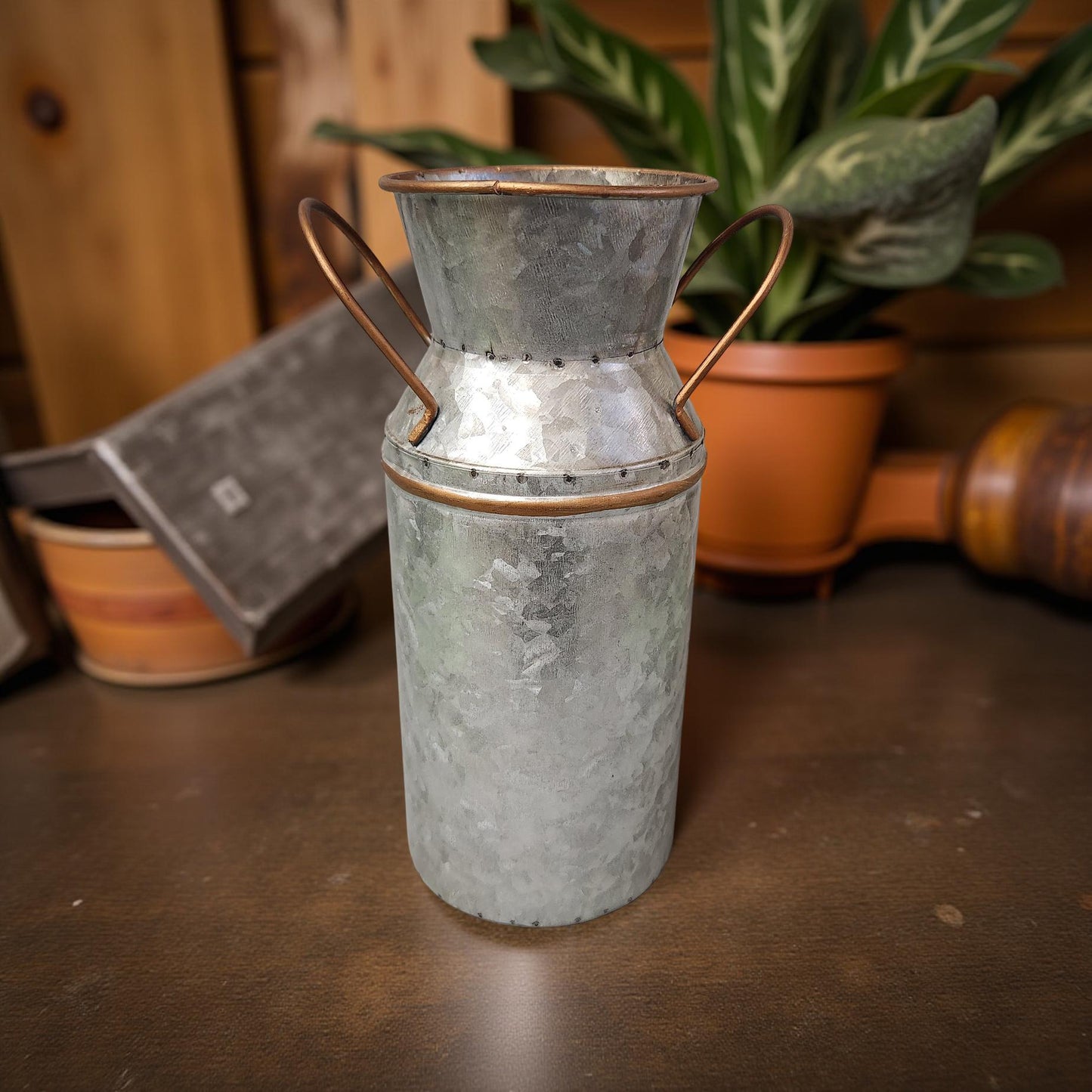 Rustic Metal Milk Can Vase - Farmhouse Decor