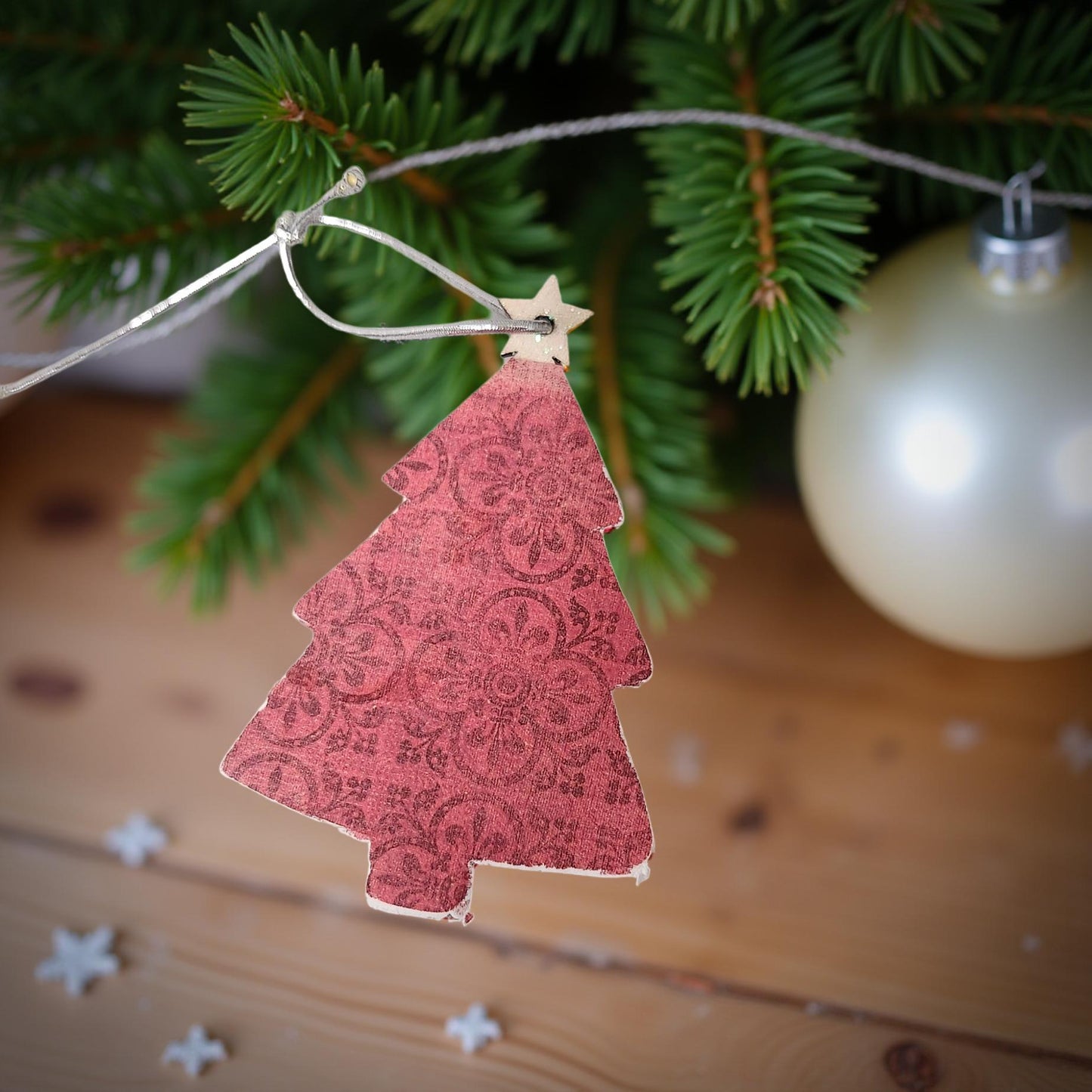 🎄 Locally Made Wooden Decoupage Christmas Tree Ornaments