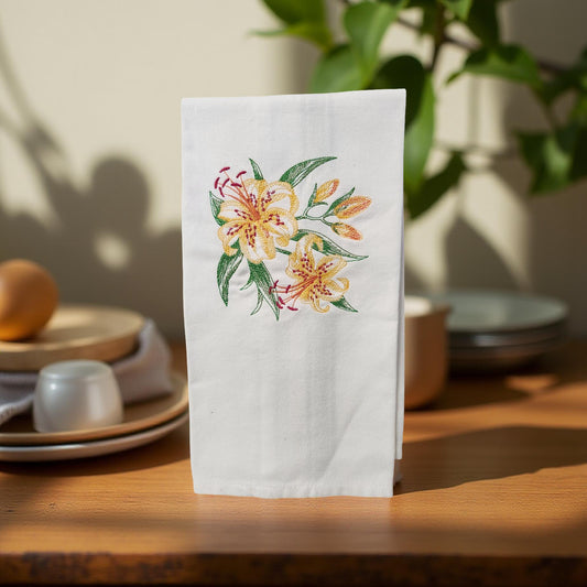 Hand-Crafted Embroidered Day Lily and Floral Theme Hand Towels