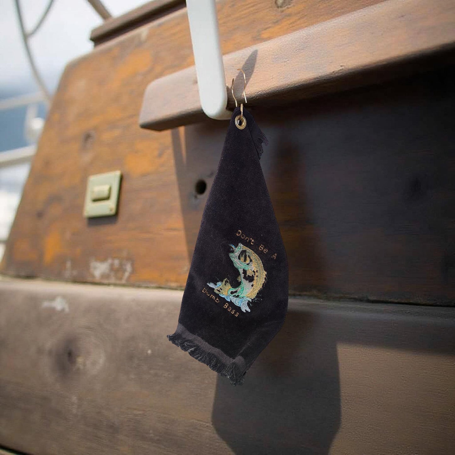 Hand-Crafted Embroidered Fishing Hand Towels with Clamp
