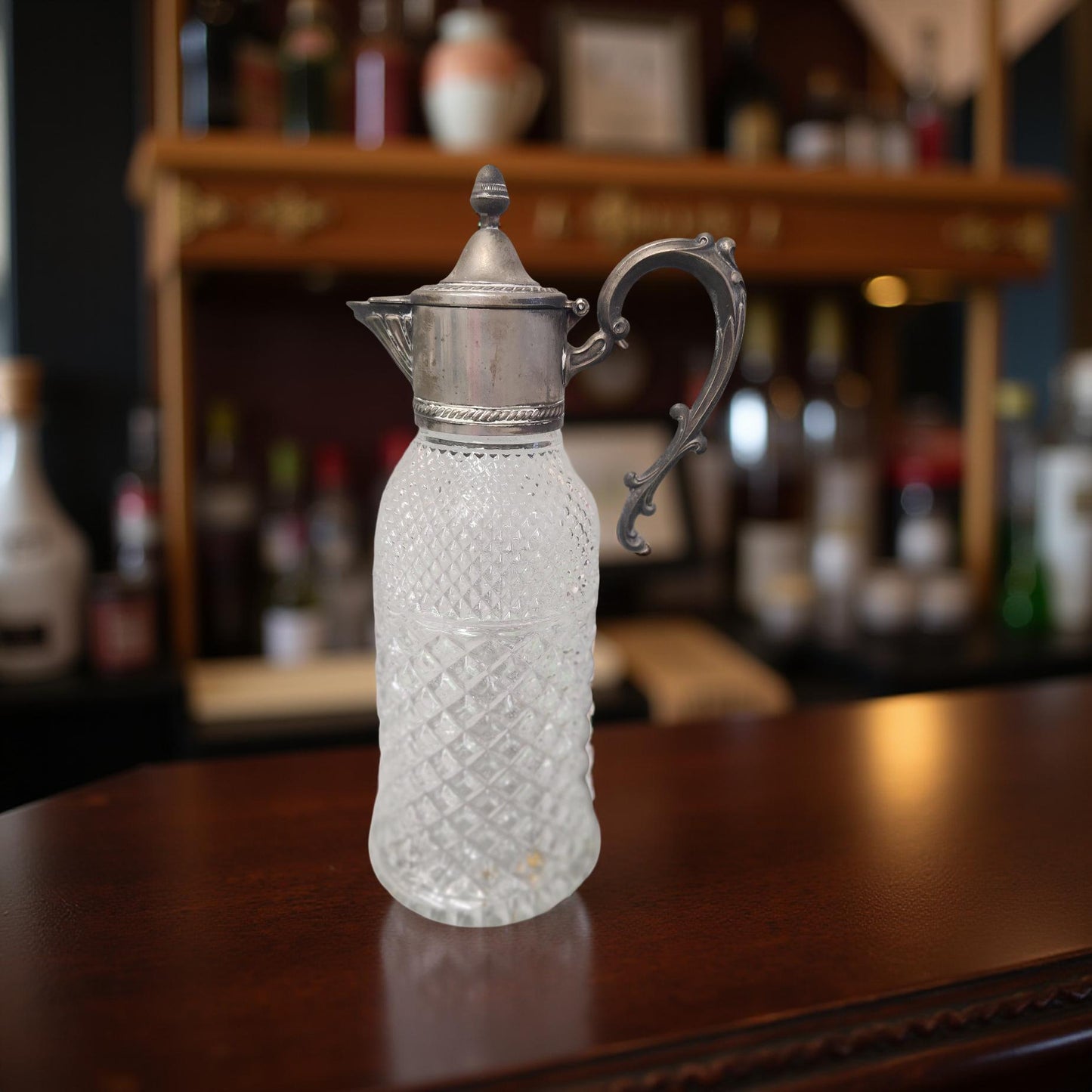 Elegant Vintage Glass Decanter with Silver-Plated Accents