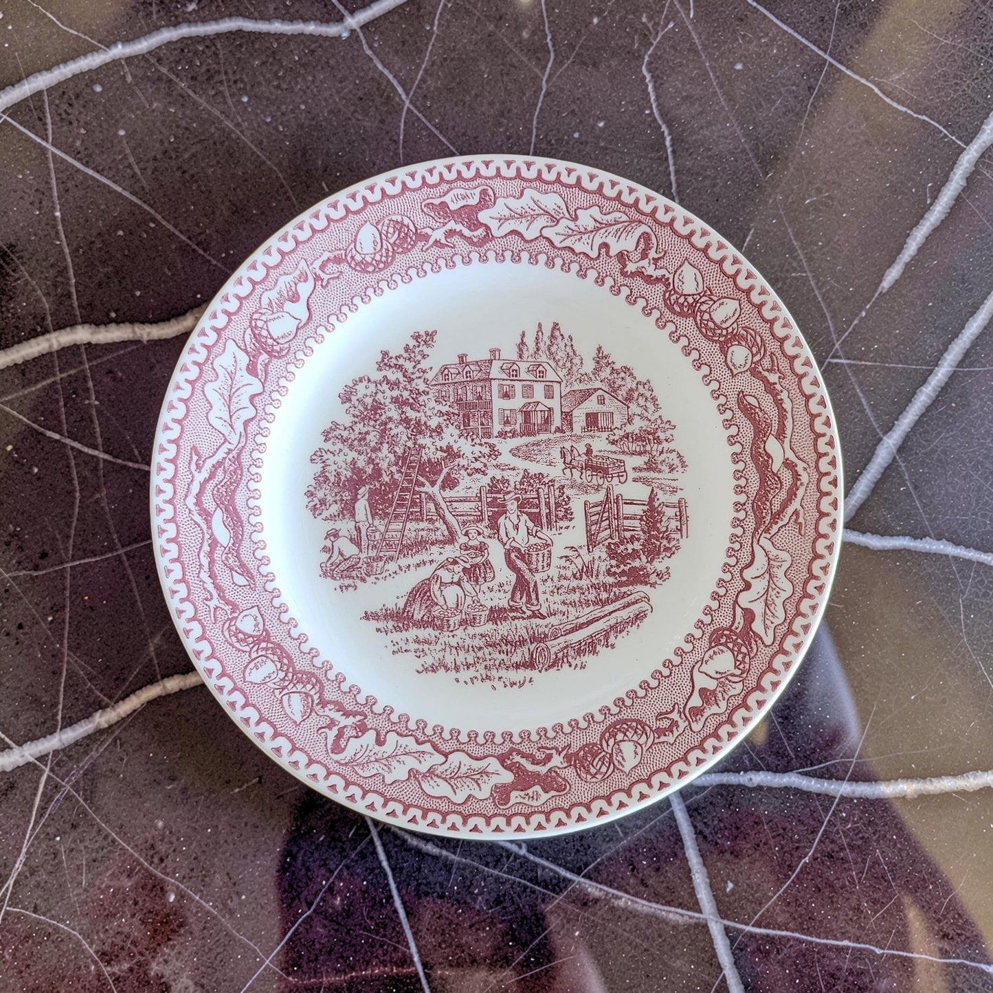 Vintage Royal Ironstone “Memory Lane” Red Bread and Butter Dish