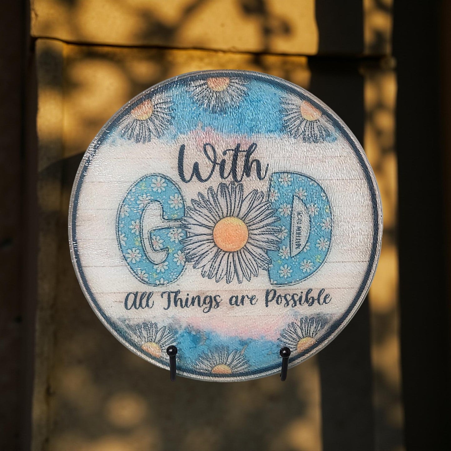 8″ Decorative Glass Round Cutting Board - Spiritual Quotes
