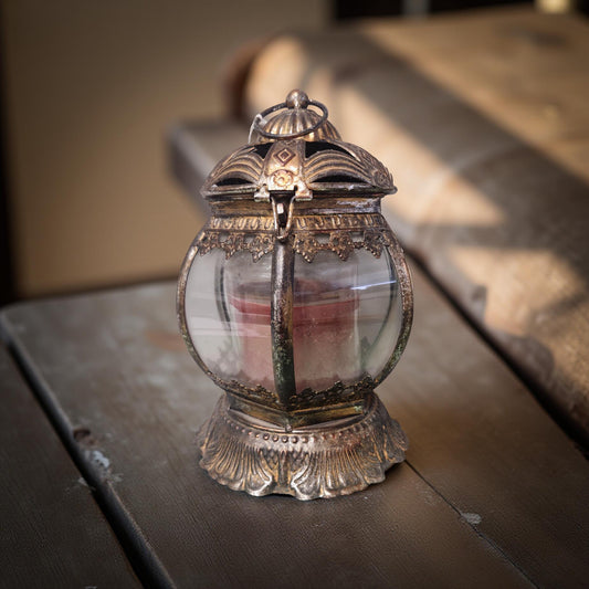 Red Candle Lantern - Distressed Rustic Home Decor Piece