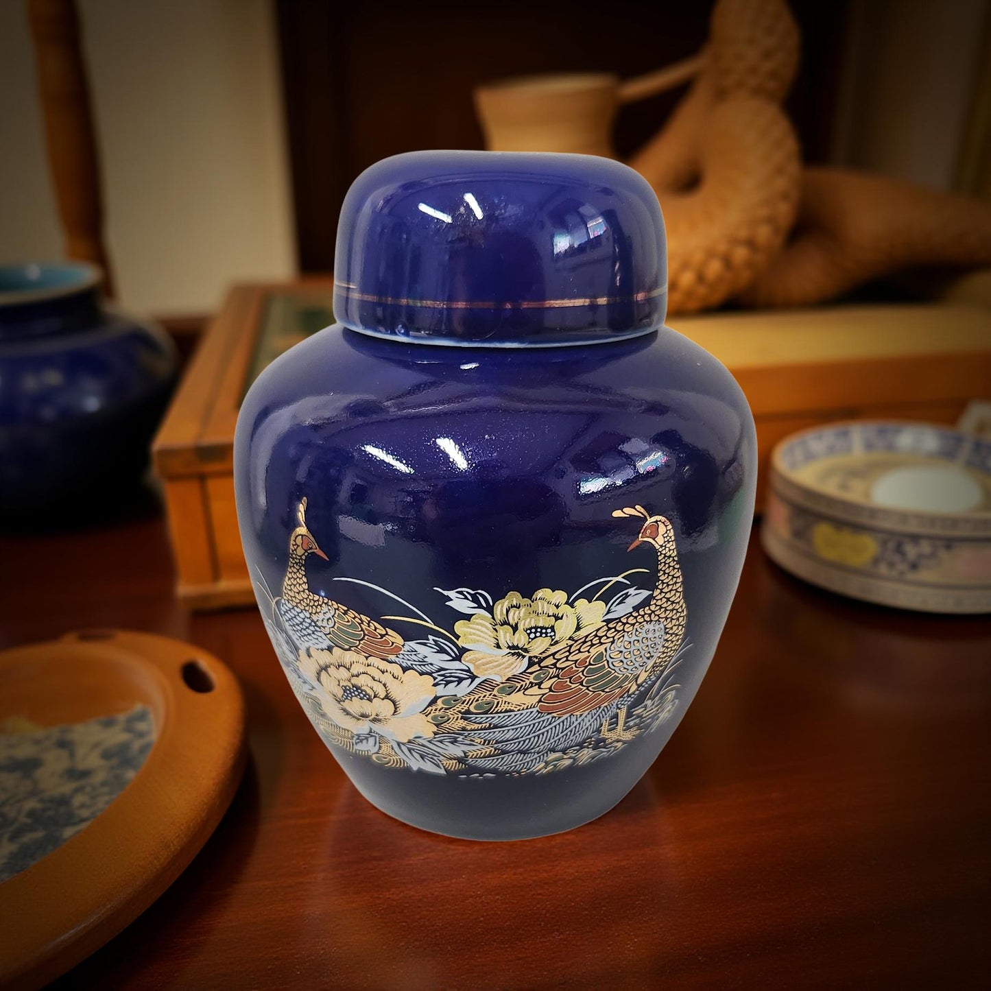 Cobalt Blue Oriental Ginger Jar with Lid