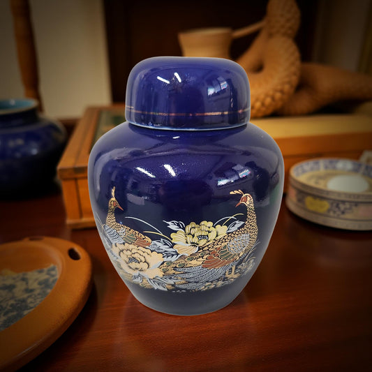 Cobalt Blue Oriental Ginger Jar with Lid
