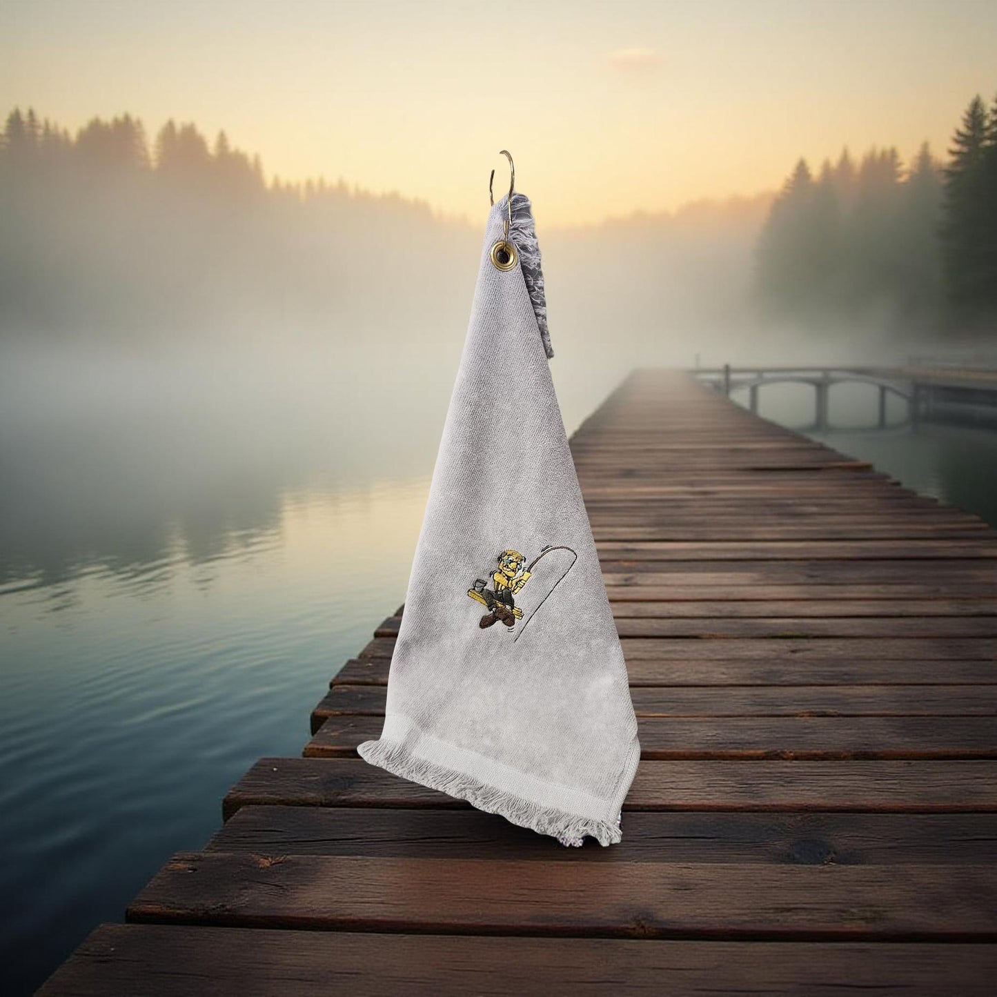 Hand-Crafted Embroidered Fishing Hand Towels with Clamp
