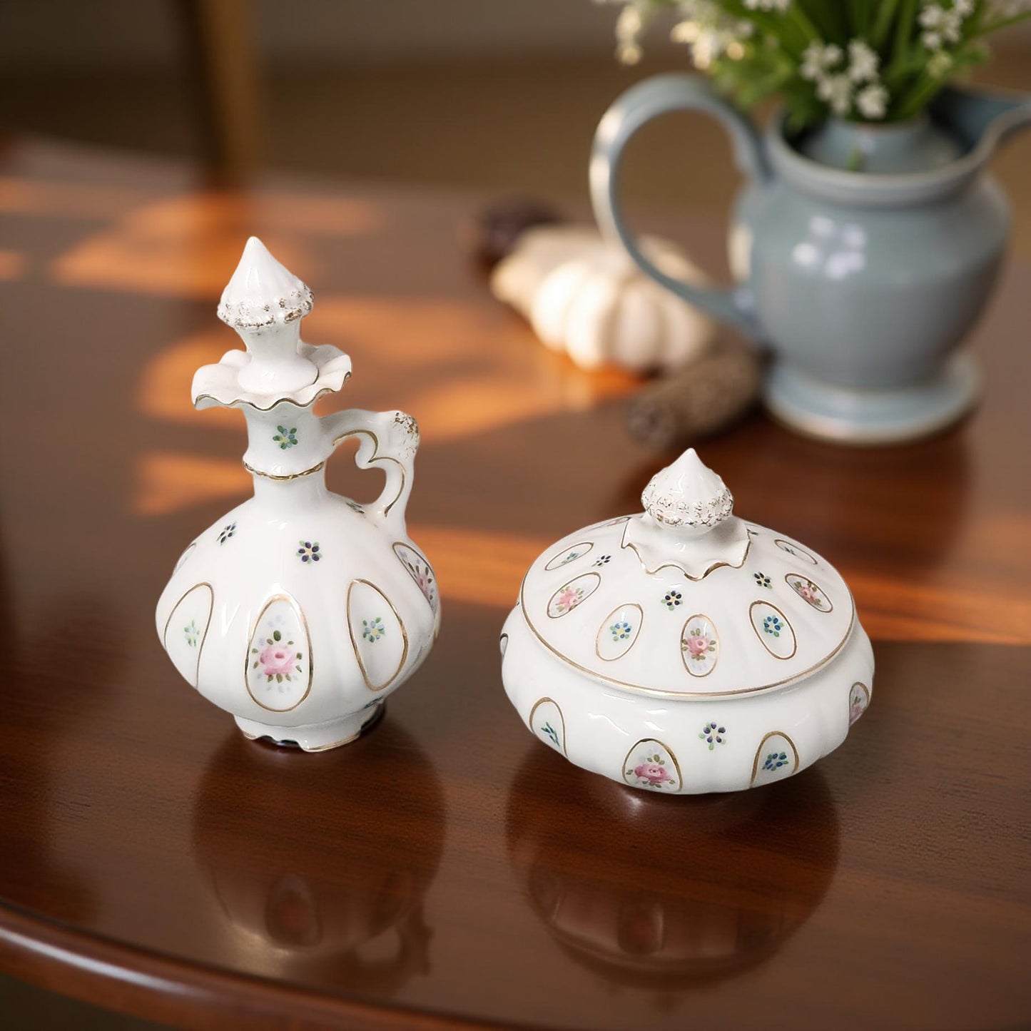 Vintage Porcelain Vanity Set (2 piece set)