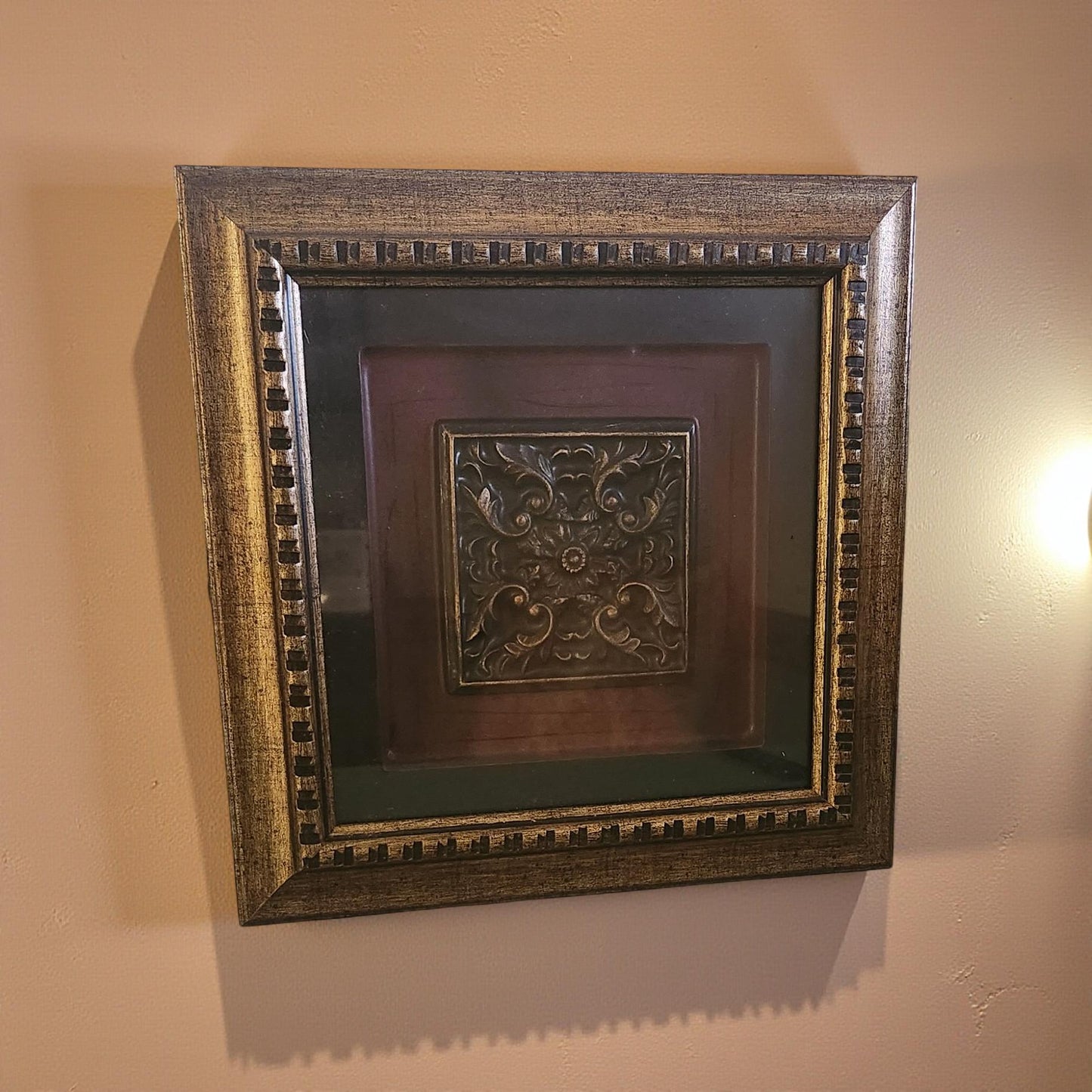 Shadow Box Medallion Wall Art - Black and Maroon