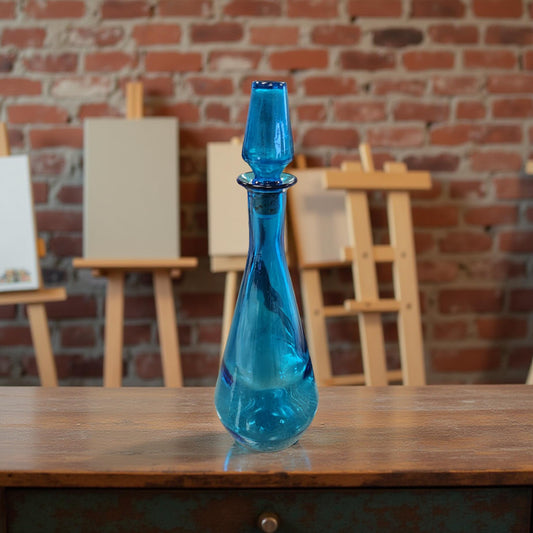 Blue Glass Genie Bottle with Lid