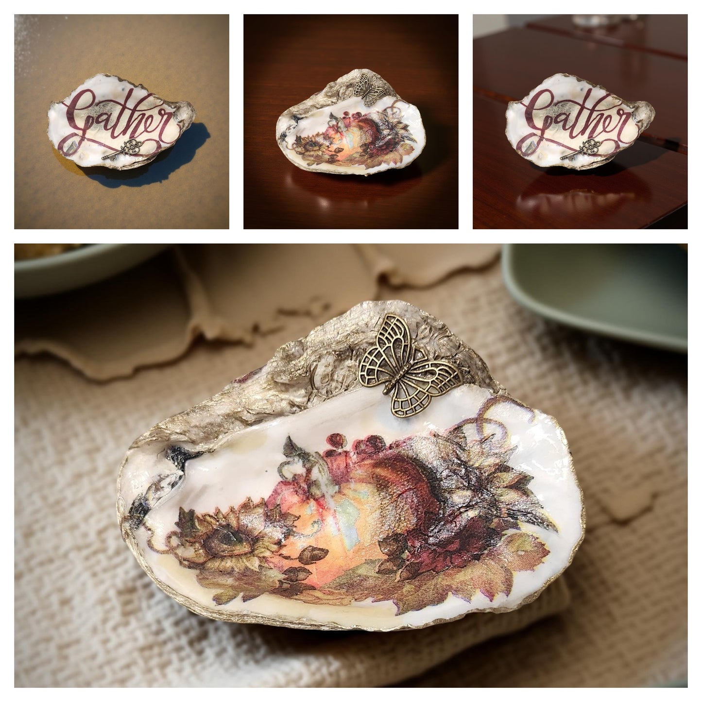 Floral Decorated Oyster Shells - Hand-Crafted