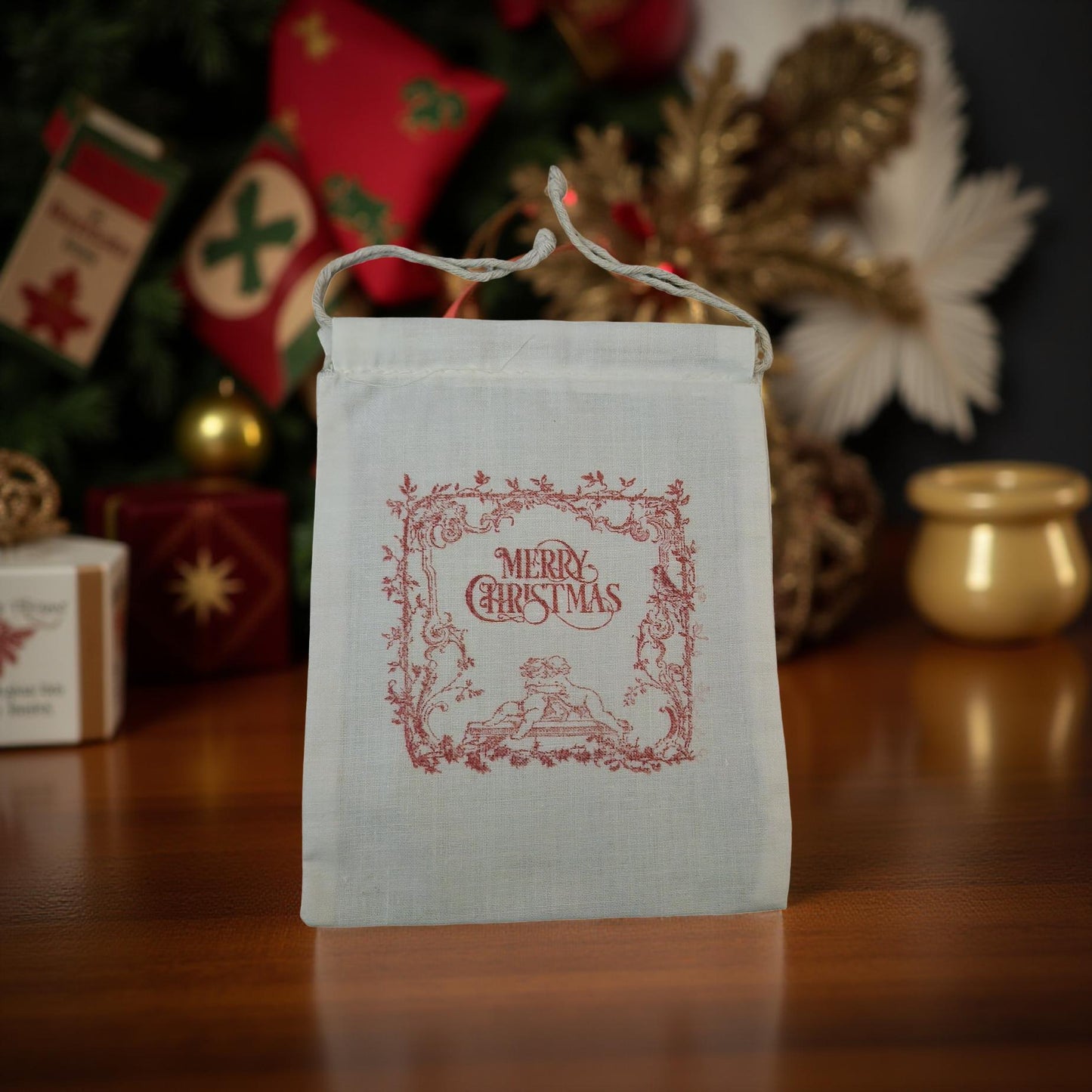 Festive Holiday Cloth Gift Bags - Reusable